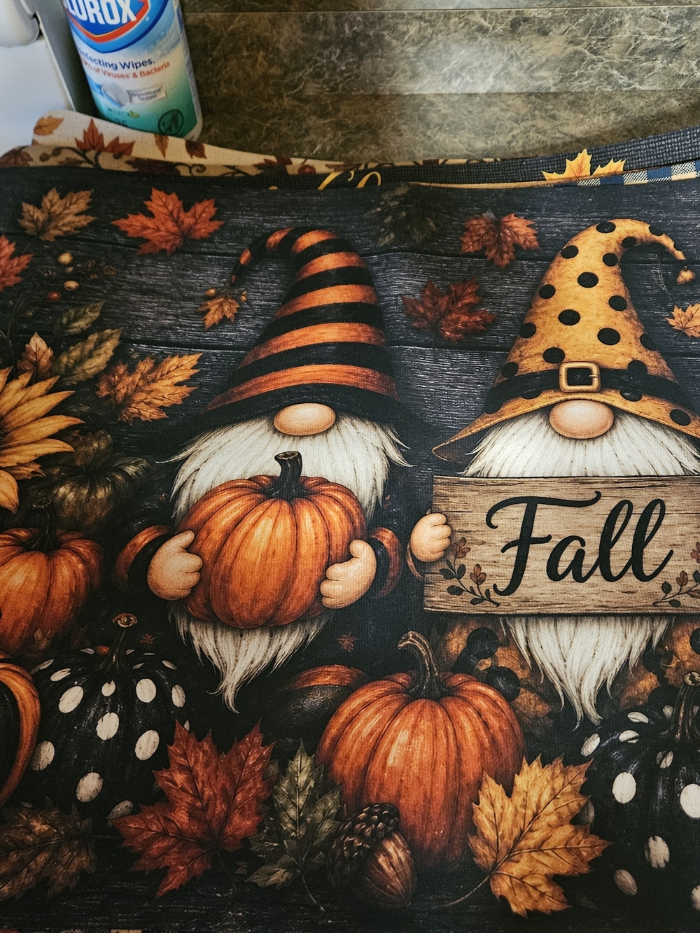 Stove Cover Or Mat  Fall Pumpkin Gnome Print Bottoms - Orange